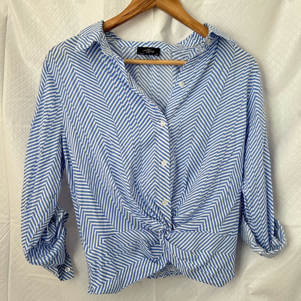 Elegant Blue and White Striped Button Down Shirt